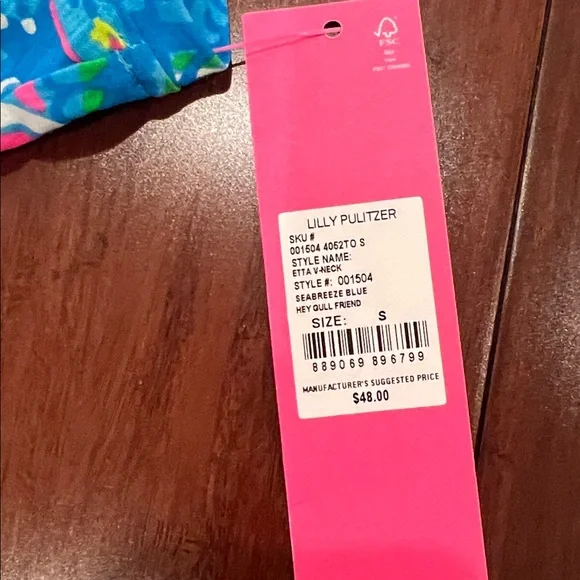 Lilly Pulitzer Etta V-Neck Seabreeze Blue Hey Gull Friend - Picture 4 of 5